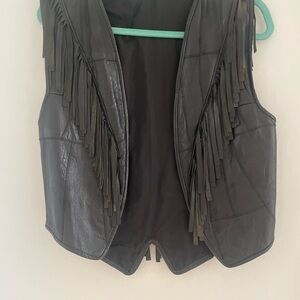 Black Fringe Leather Vest